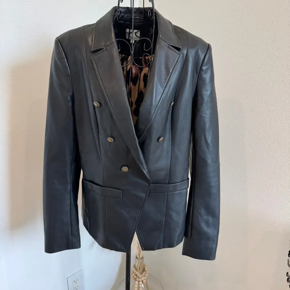Amaryllis x Ashlee Nichols Black Faux Leather Blazer Jacket Medium - Picture 1 of 12